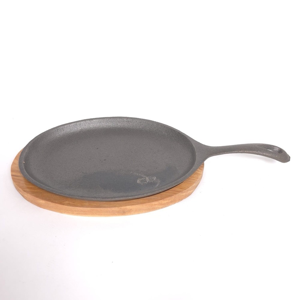 New Cast Iron Fajita Pan Oval with Wooden Tray‎ Fajita Plate Set